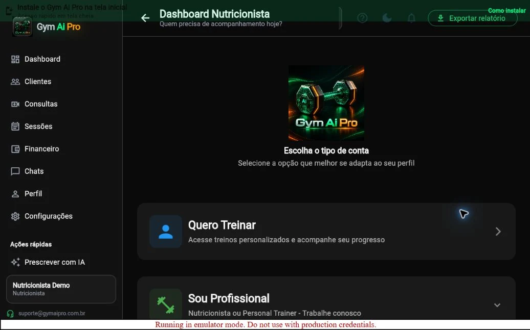 Tela oficial do Gym Ai Pro: Agenda