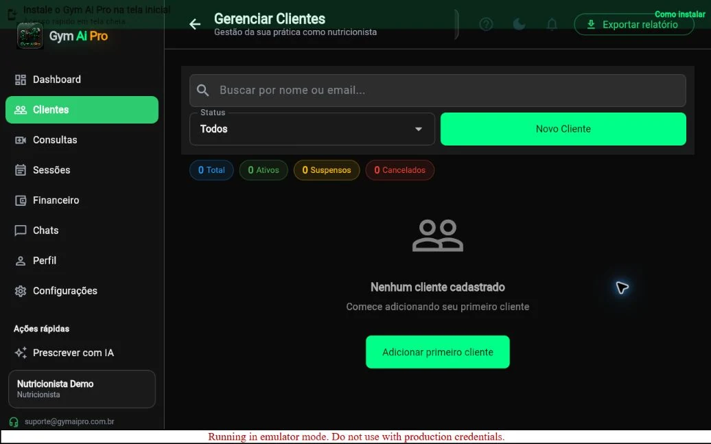 Tela oficial do Gym Ai Pro: Clientes