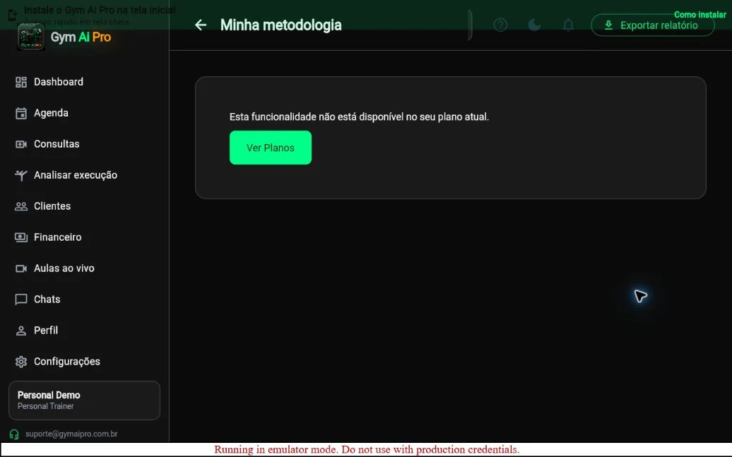 Tela oficial do Gym Ai Pro: Configurações