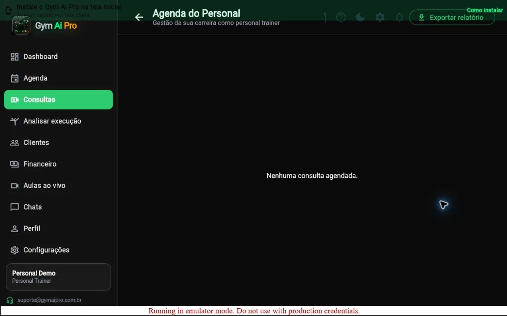 Tela oficial do Gym Ai Pro: Consultas