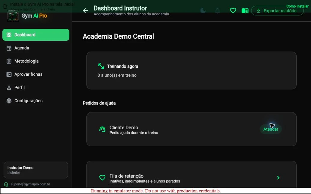 Dashboard do instrutor