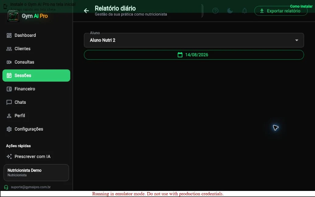 Tela oficial do Gym Ai Pro: Relatórios