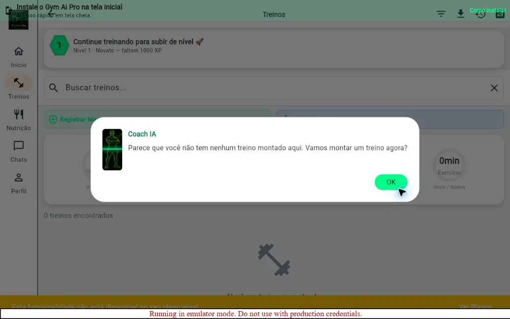Tela oficial de treinos do Gym Ai Pro